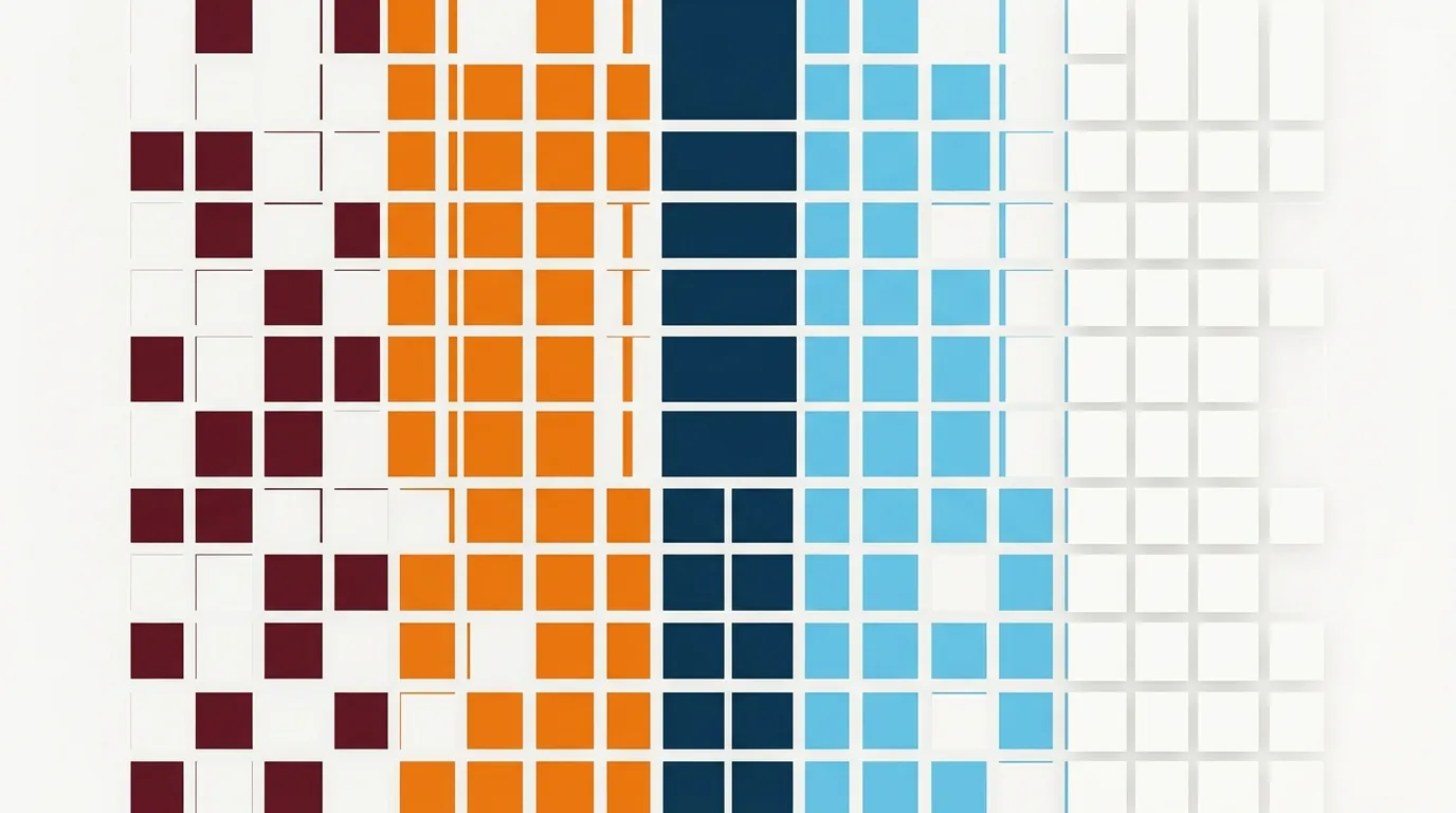 Island to Ice brand mosaic — maroon, orange, navy, glacier blue and ivory squares